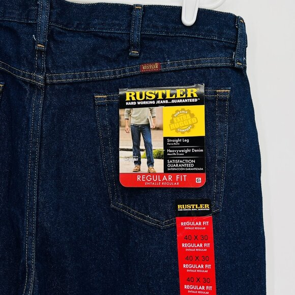 NEW Rustler Men’s Heavyweight Denim Jeans 40X30 Regular Fit Straight Leg Navy - Picture 7 of 11